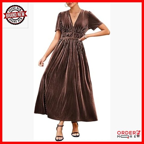 Dresses & Skirts - Retro V-Neck Velvet Maxi Dress Formal Party Wedding Guest Long Dress